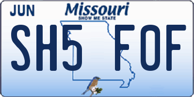 MO license plate SH5F0F