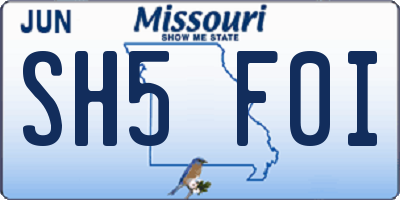 MO license plate SH5F0I