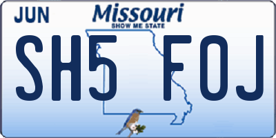 MO license plate SH5F0J