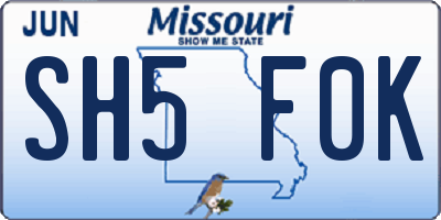 MO license plate SH5F0K