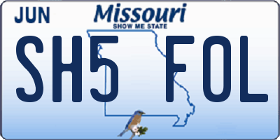 MO license plate SH5F0L
