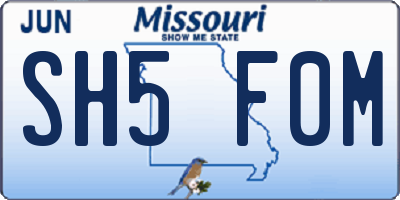 MO license plate SH5F0M