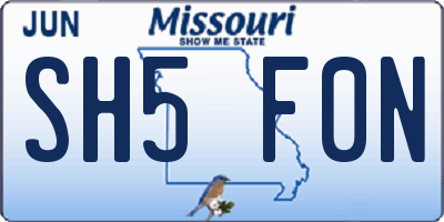 MO license plate SH5F0N