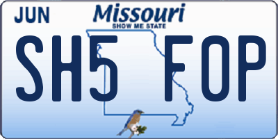 MO license plate SH5F0P