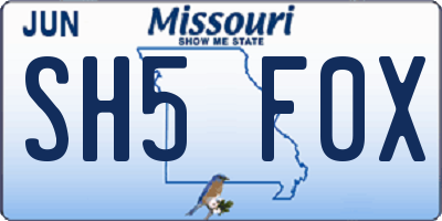 MO license plate SH5F0X