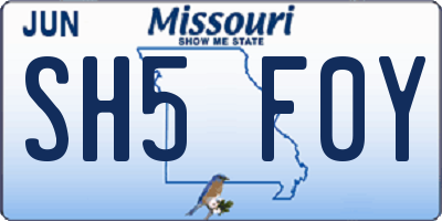 MO license plate SH5F0Y
