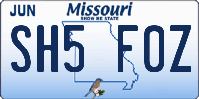 MO license plate SH5F0Z