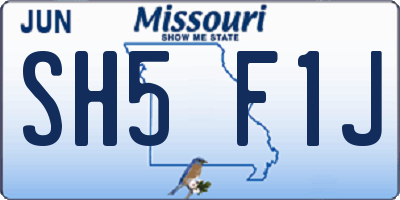 MO license plate SH5F1J