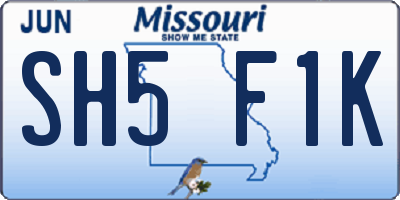 MO license plate SH5F1K