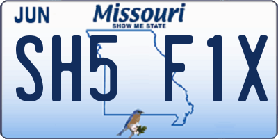 MO license plate SH5F1X