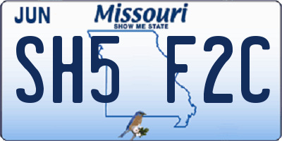 MO license plate SH5F2C