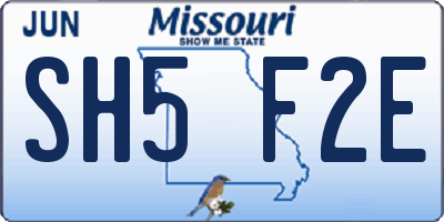 MO license plate SH5F2E