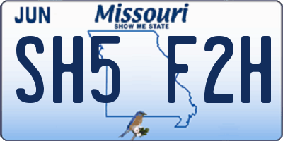 MO license plate SH5F2H