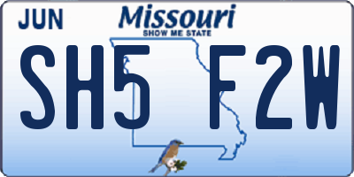 MO license plate SH5F2W