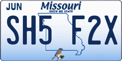 MO license plate SH5F2X