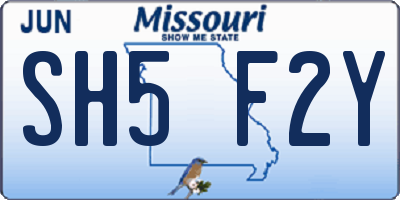 MO license plate SH5F2Y