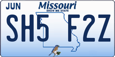 MO license plate SH5F2Z