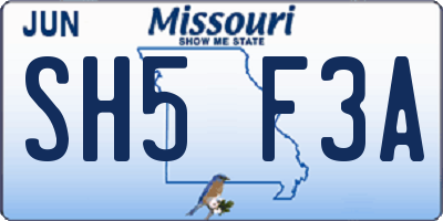 MO license plate SH5F3A