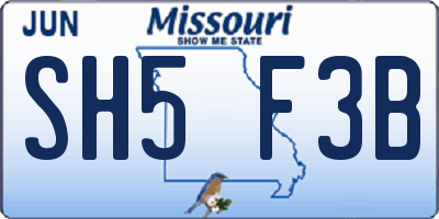 MO license plate SH5F3B