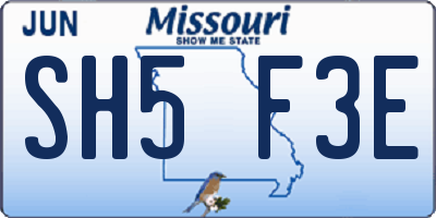 MO license plate SH5F3E