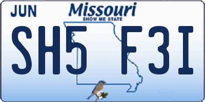 MO license plate SH5F3I