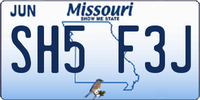 MO license plate SH5F3J
