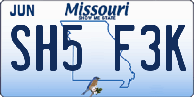 MO license plate SH5F3K