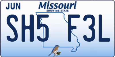 MO license plate SH5F3L