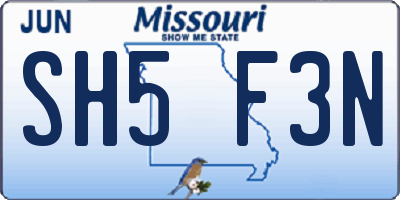 MO license plate SH5F3N