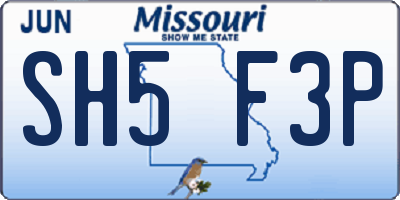 MO license plate SH5F3P