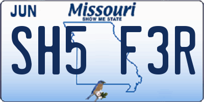 MO license plate SH5F3R
