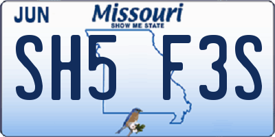 MO license plate SH5F3S