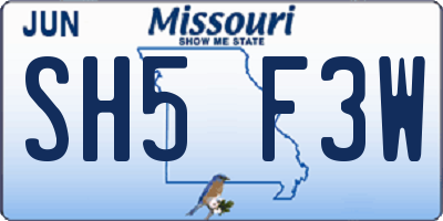 MO license plate SH5F3W
