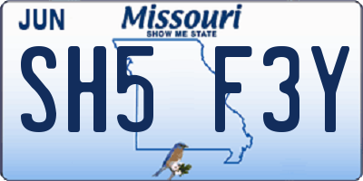 MO license plate SH5F3Y