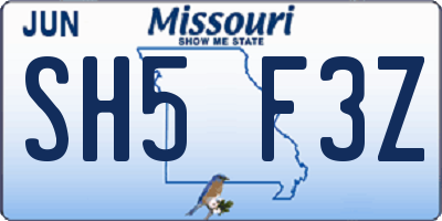 MO license plate SH5F3Z
