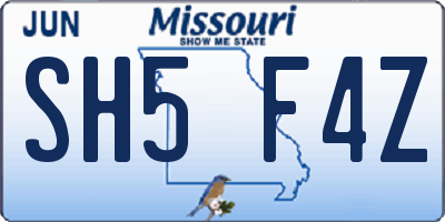 MO license plate SH5F4Z