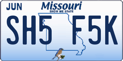 MO license plate SH5F5K
