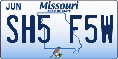 MO license plate SH5F5W