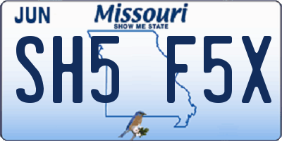 MO license plate SH5F5X