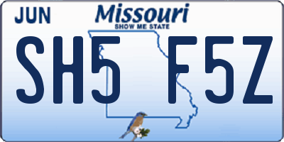 MO license plate SH5F5Z