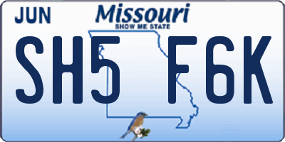 MO license plate SH5F6K