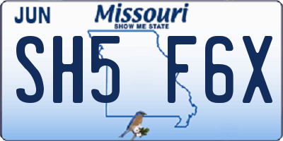 MO license plate SH5F6X