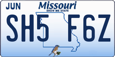 MO license plate SH5F6Z