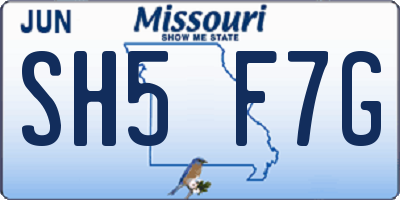 MO license plate SH5F7G