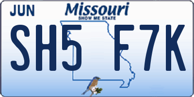 MO license plate SH5F7K