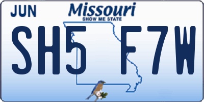 MO license plate SH5F7W