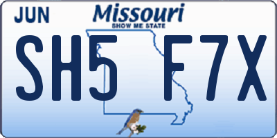 MO license plate SH5F7X