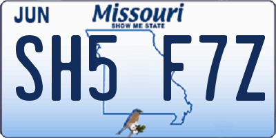 MO license plate SH5F7Z