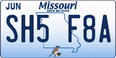 MO license plate SH5F8A