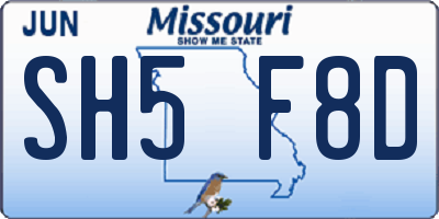 MO license plate SH5F8D